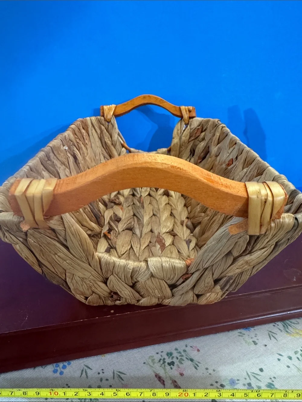 Woven Storage Basket with wood Handles - Natural Brown